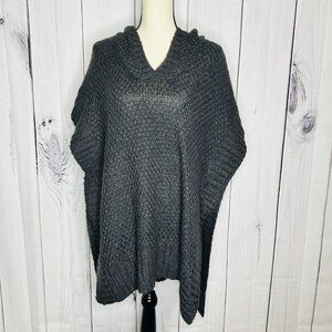 Hem & Thread Sleeveless Poncho Sweater Hooded Womens Sz M/L Gray V-Neck